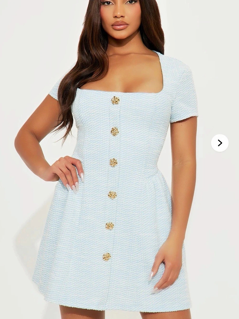 Fashion Nova Camryn Stretch Tweed Mini Dress Blue & White Medium